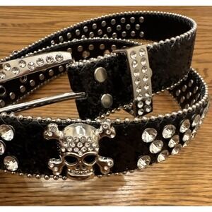 Punk Goth Rhinestone Belt Skull Bling Biker Western Cowgirl Bling Studded 40 In